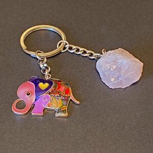 Enamel Elephant Pink Quarts Key Chain